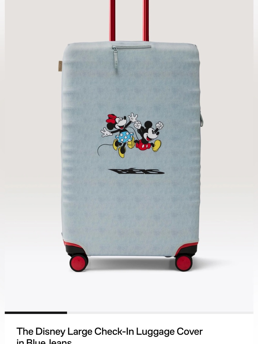 BEIS Light Blue Luggage Cover with Mickey & Minnie Graphic